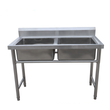 Stainless Steel Commercial Double Bowl Sink Work Table/Double Bowl Sink Work Bench